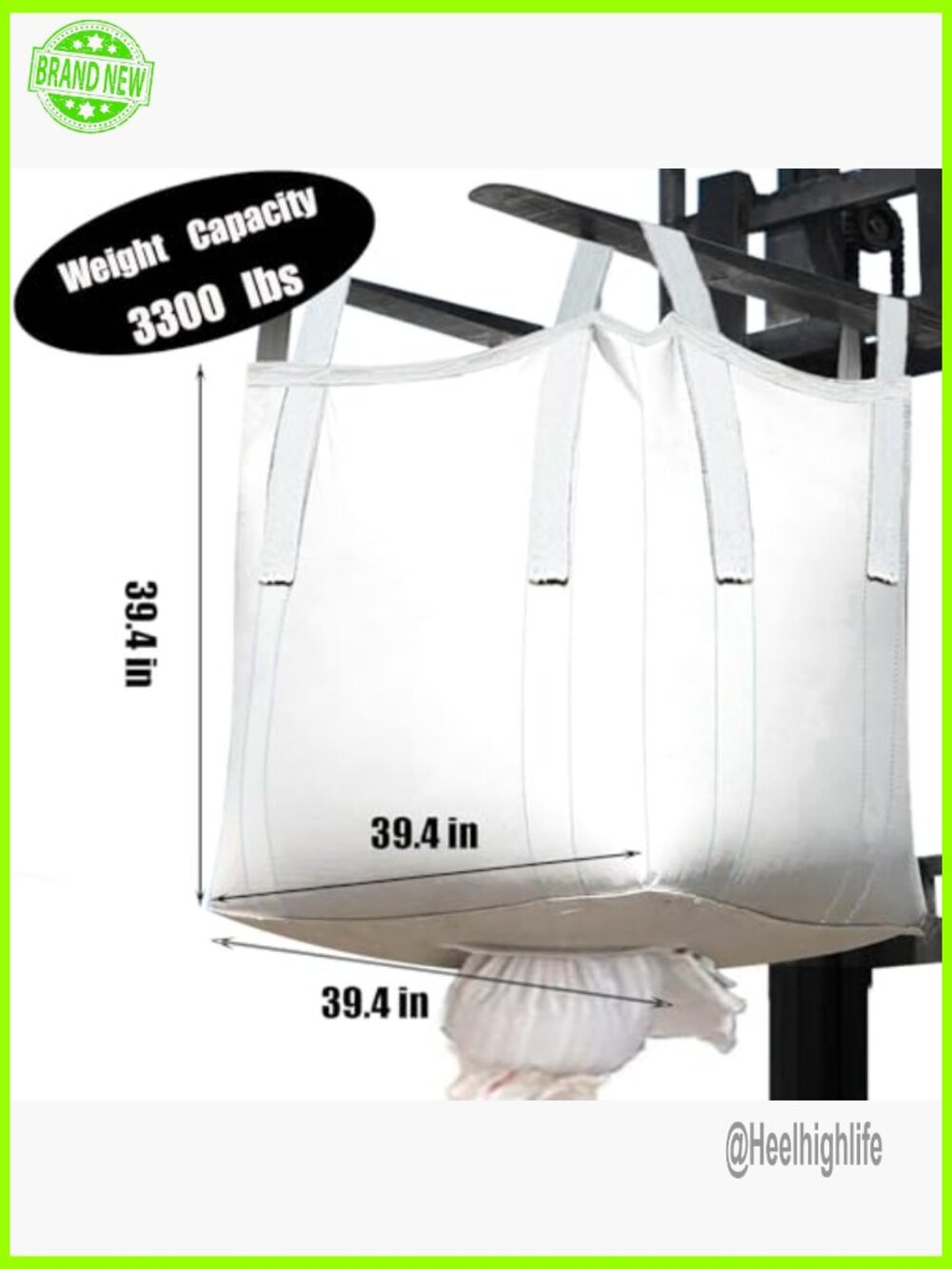 Large Woven Polypropylene Bulk Bags, 3300lb Capacity, 39.4" Size - Picture 2 of 7